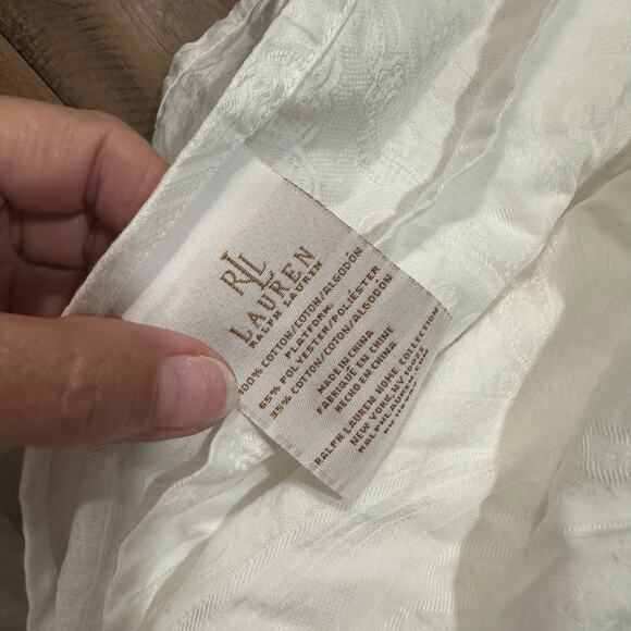 Ralph Lauren White Sateen Damask Bed Skirt King Size Luxury Bedding Dust Ruffle - Picture 4 of 8